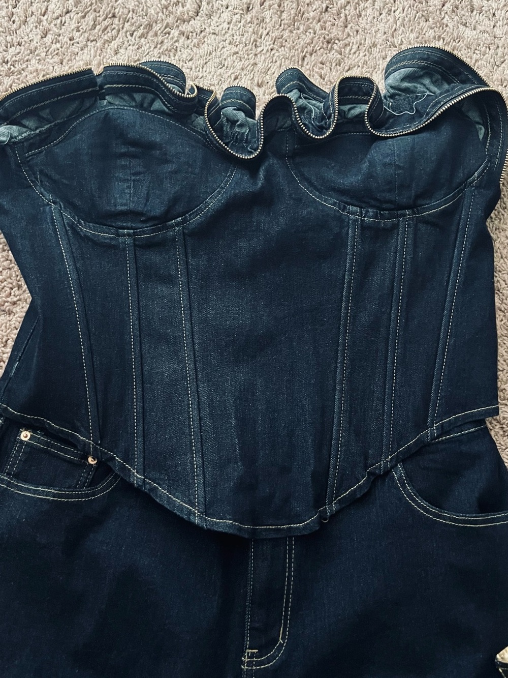 Denim Ruffle Corset Short Set - Picture 4 of 8